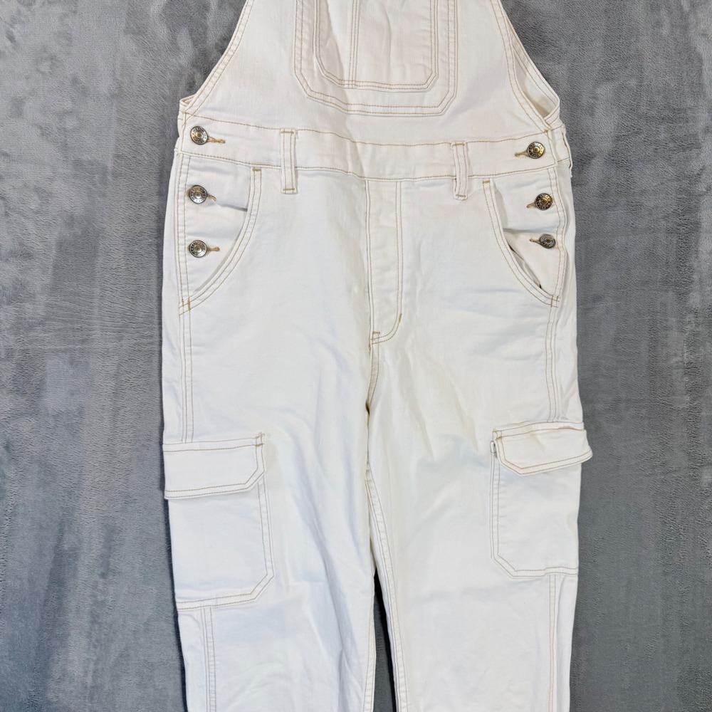 American Eagle 90s Boyfriend Denim Overalls Women's Size S White Stretch - Picture 3 of 10